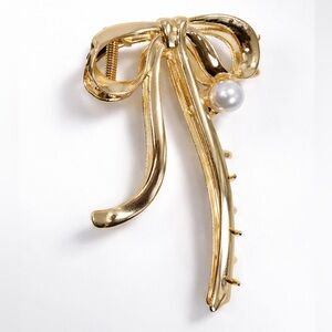 Gold Bow Statement Pearl Hair Claw Clip